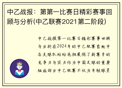 中乙战报：第第一比赛日精彩赛事回顾与分析(中乙联赛2021第二阶段)